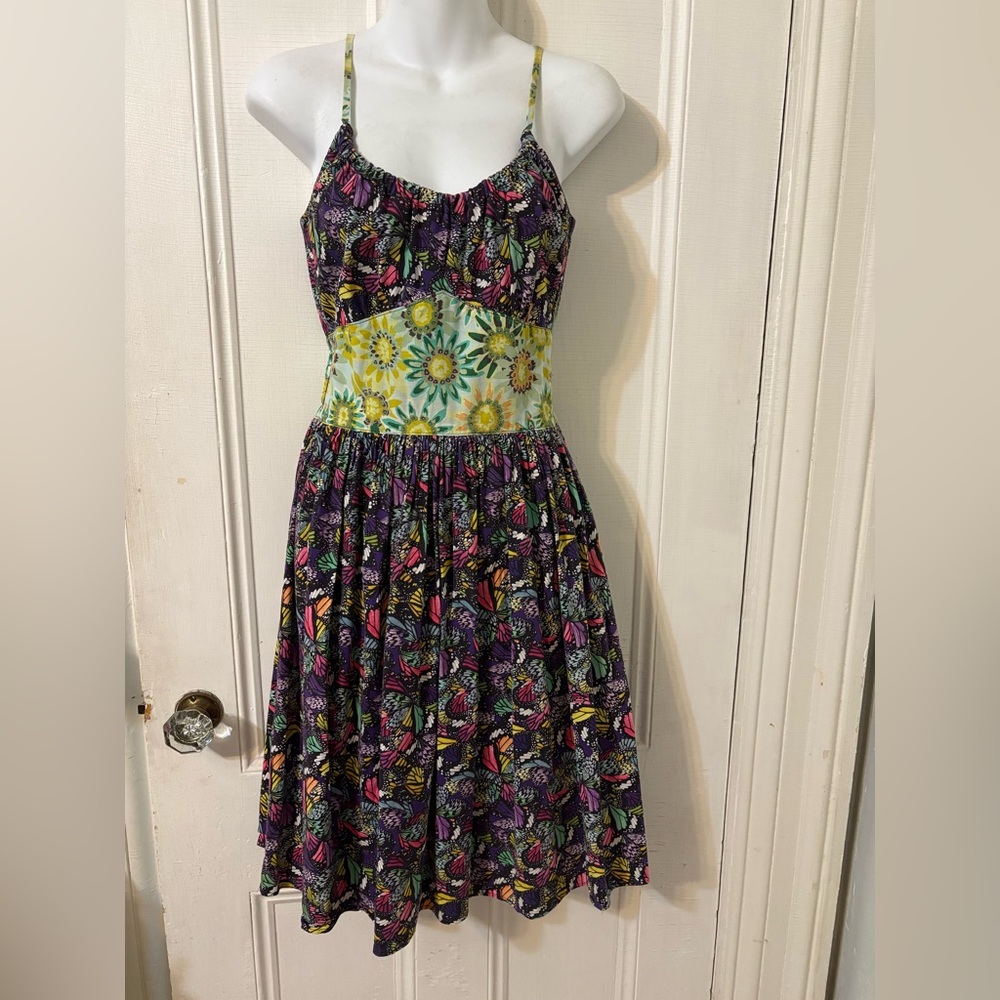 Vintage 100% cotton sundress butterflies flowers washable hand made small
